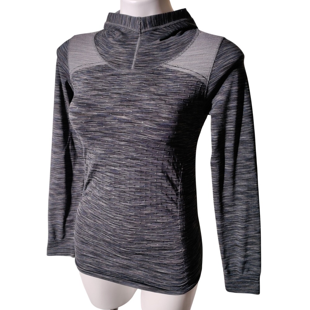 Athleta Sz Small Gray Space Dye‎ Radiance Fitted Long Sleeve Active Hoodie Top